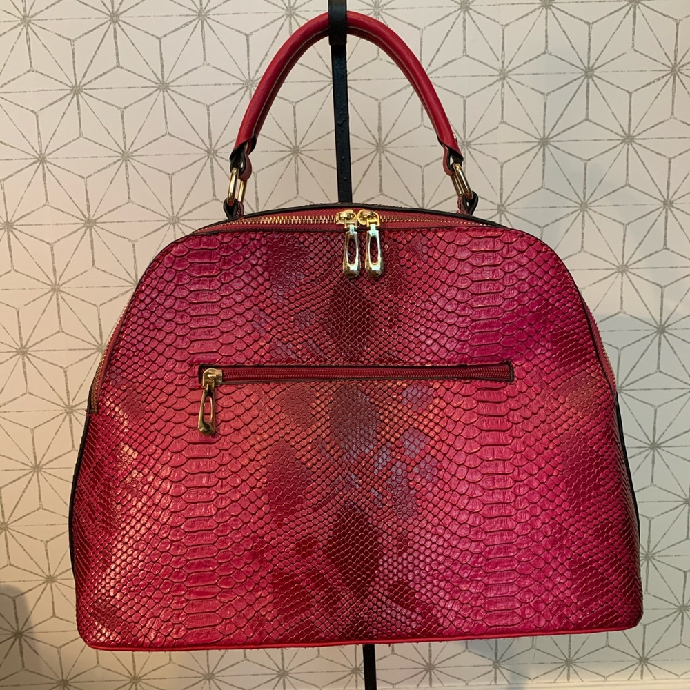Faux Leather bowling bag style handbag with gold hardware